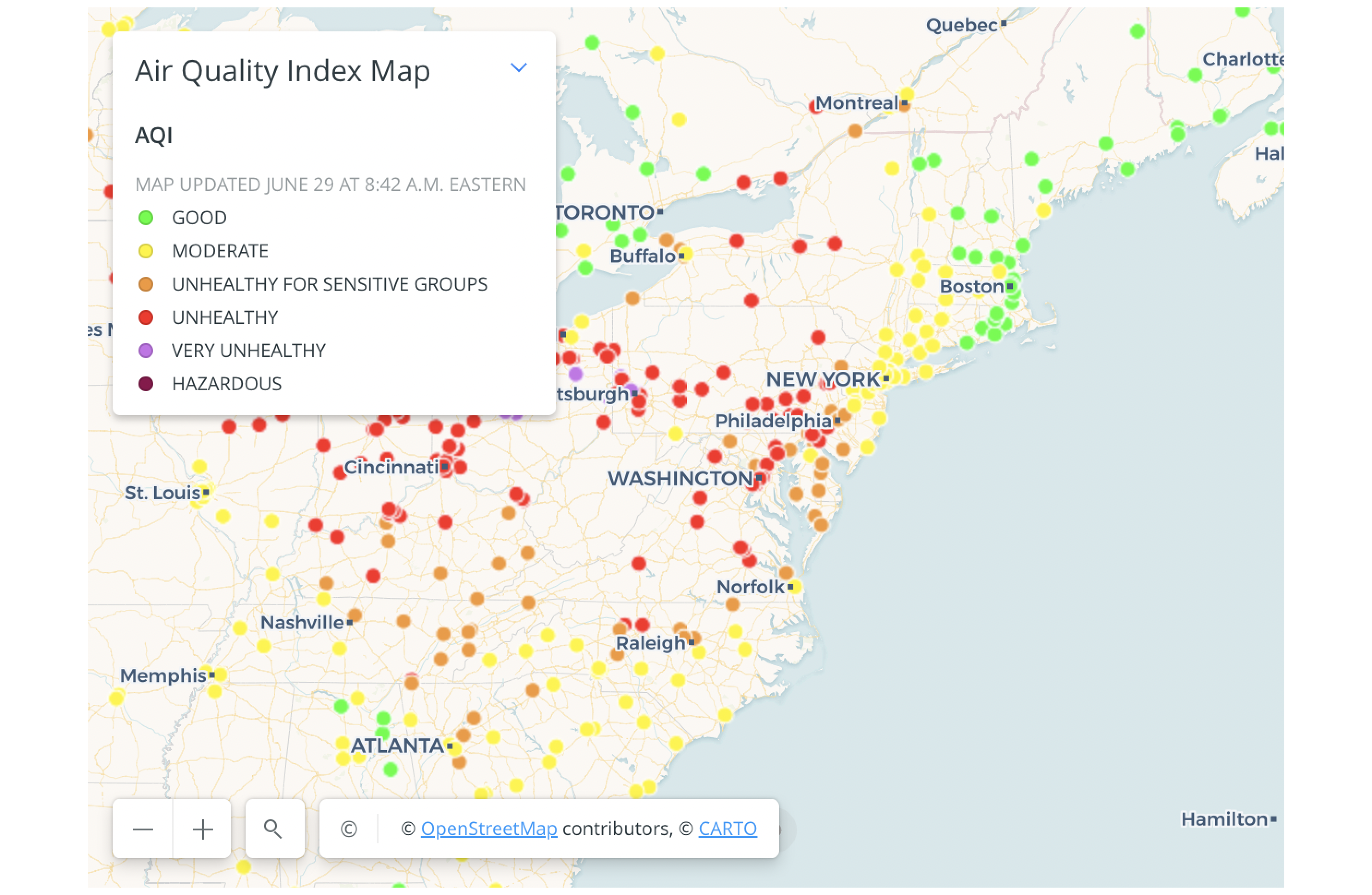 A thumbnail shows a screenshot of an interactive map showing the quality of air among poins on the East Coast.